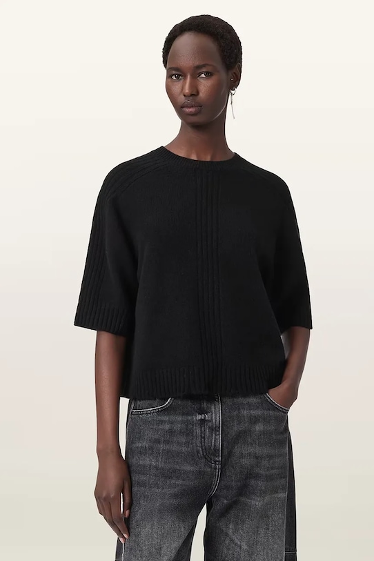 Sveter AllSaints NIX s prímesou vlny čierna W030KD