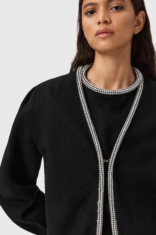 AllSaints gyapjú kardigán ODELL W033KD fekete AW25
