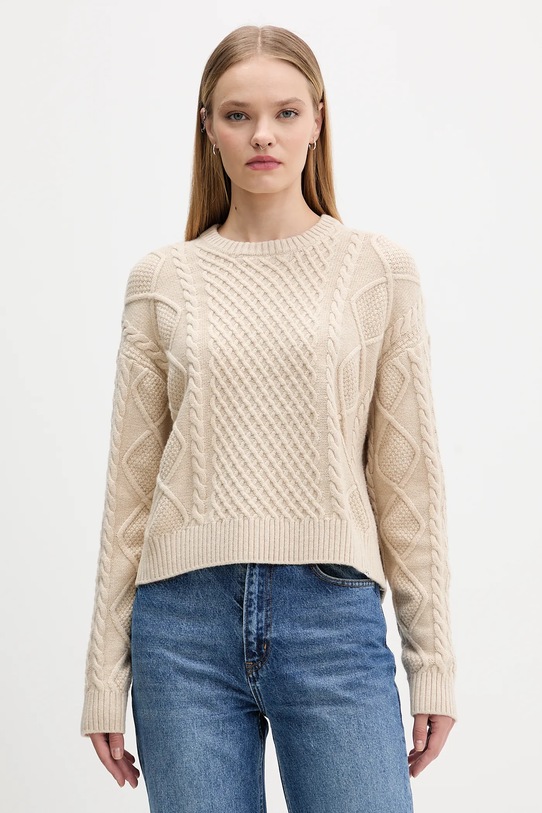 Guess Jeans sweter z dodatkiem wełny okrągły beżowy W5BR09.Z0561