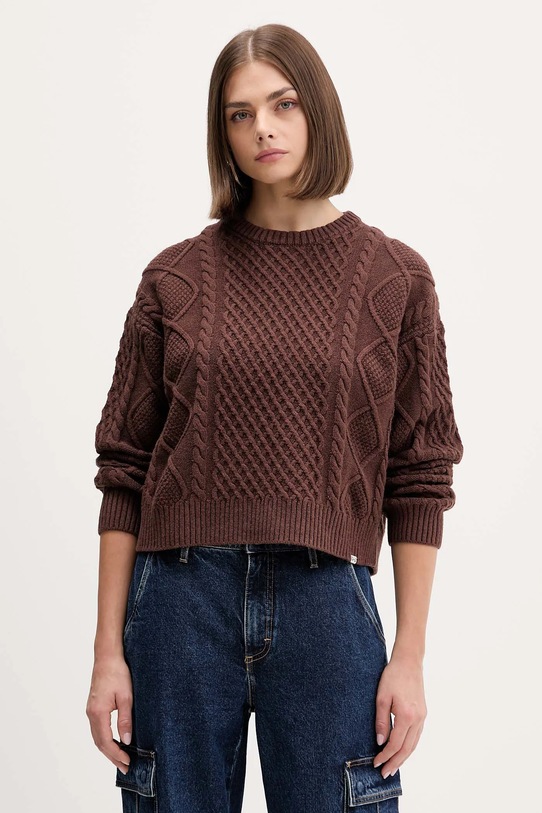 Guess Jeans sweter z dodatkiem wełny okrągły brązowy W5BR09.Z0561