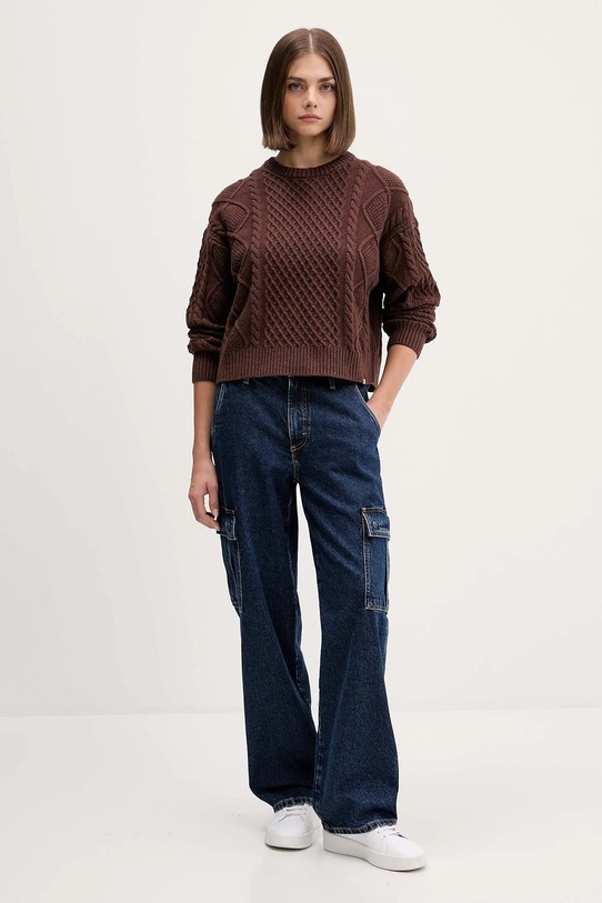 Guess Jeans sweter z dodatkiem wełny W5BR09.Z0561 brązowy AW25