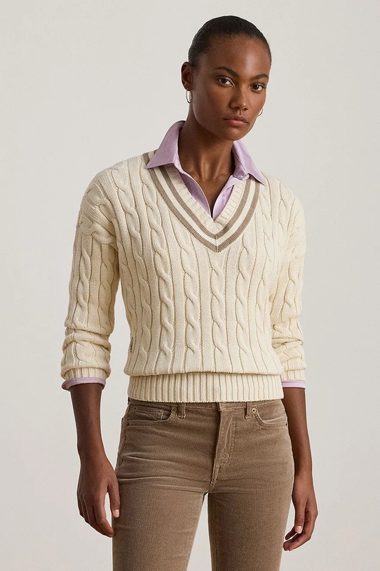 Lauren Ralph Lauren sweter bawełniany wzorzyste beżowy 200979662