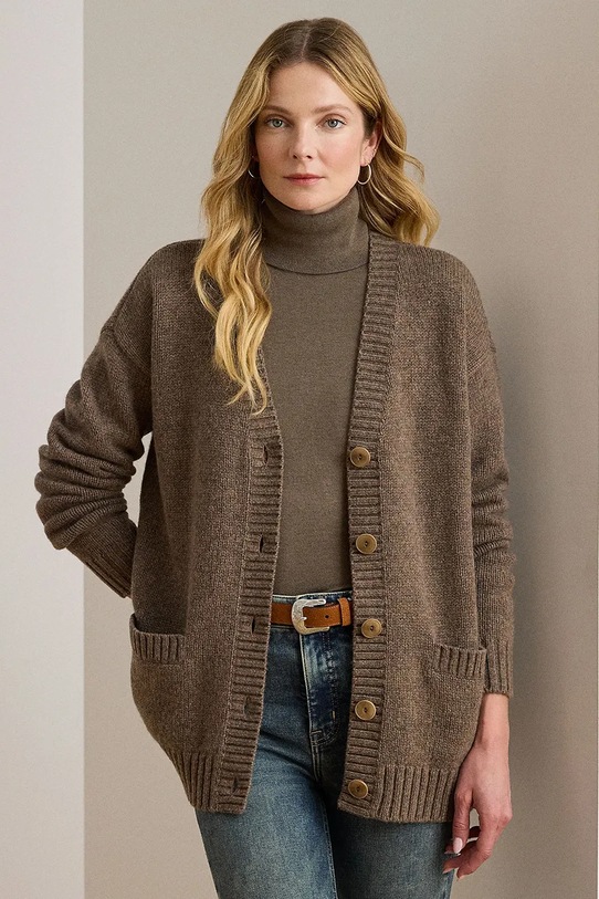 Ζακέτα με προσθήκη μαλλιού Lauren Ralph Lauren μεσαίου πάχους καφέ 200979672