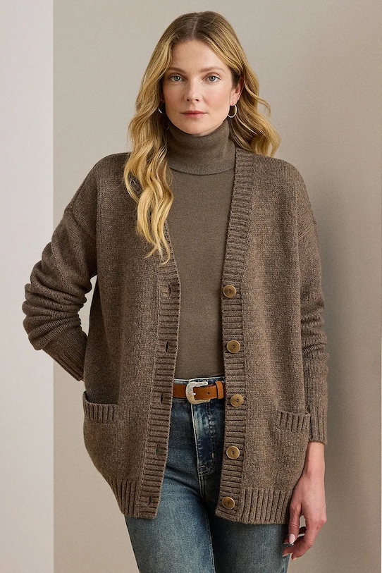 Lauren Ralph Lauren kardigan z dodatkiem wełny średniej grubości brązowy 200979672