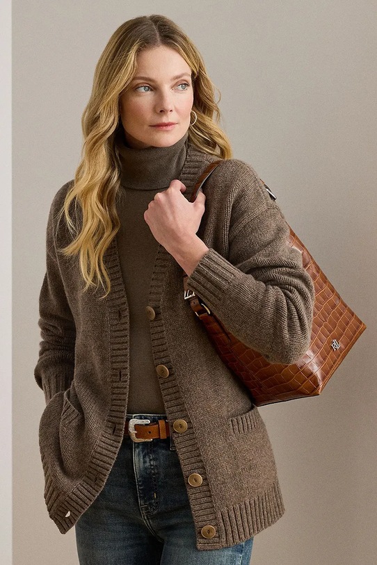 Ζακέτα με προσθήκη μαλλιού Lauren Ralph Lauren 200979672 καφέ