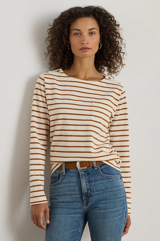 Lauren Ralph Lauren longsleeve din bumbac curele bej 200980155
