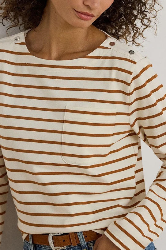 Бавовняний лонгслів Lauren Ralph Lauren бежевий 200980155