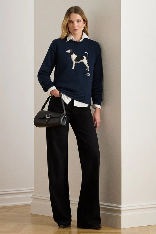 Ρούχα Βαμβακερό πουλόβερ Lauren Ralph Lauren 200P02075 σκούρο μπλε