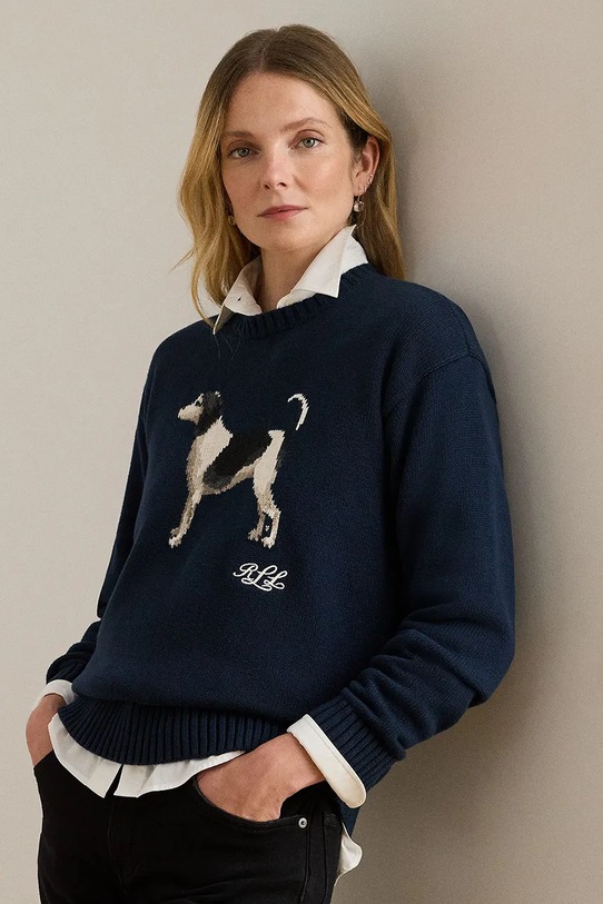 Βαμβακερό πουλόβερ Lauren Ralph Lauren 200P02075 σκούρο μπλε