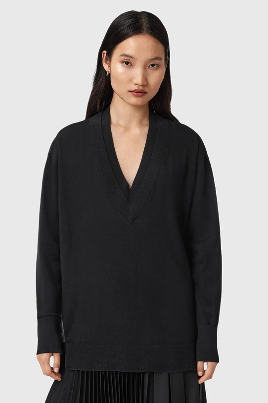 AllSaints sweter z dodatkiem wełny BERN szpic czarny W050KD