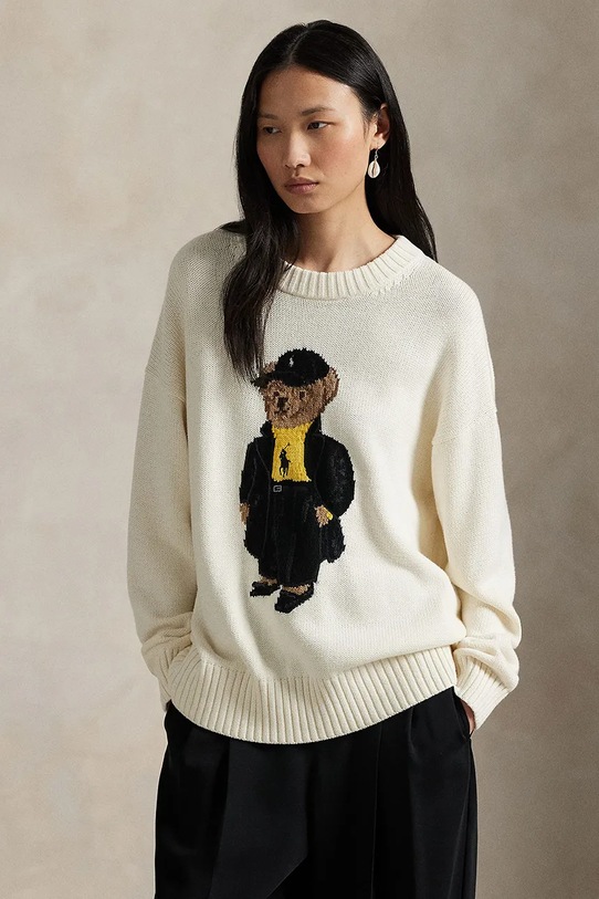 Bavlněný svetr Polo Ralph Lauren nášivka béžová 211978310