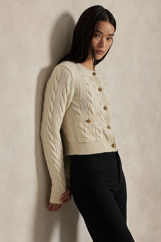 Polo Ralph Lauren kardigan wełniany 211978312 biały