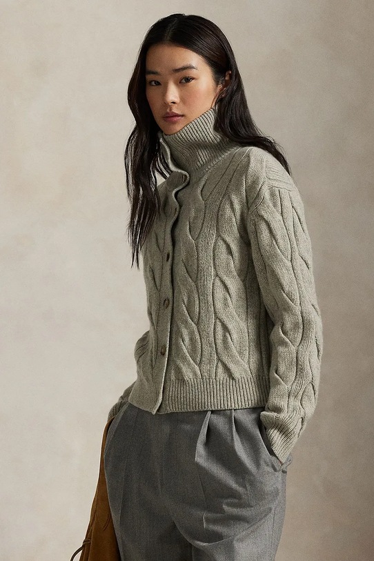 Μάλλινη ζακέτα Polo Ralph Lauren μαλλί γκρί 211978313