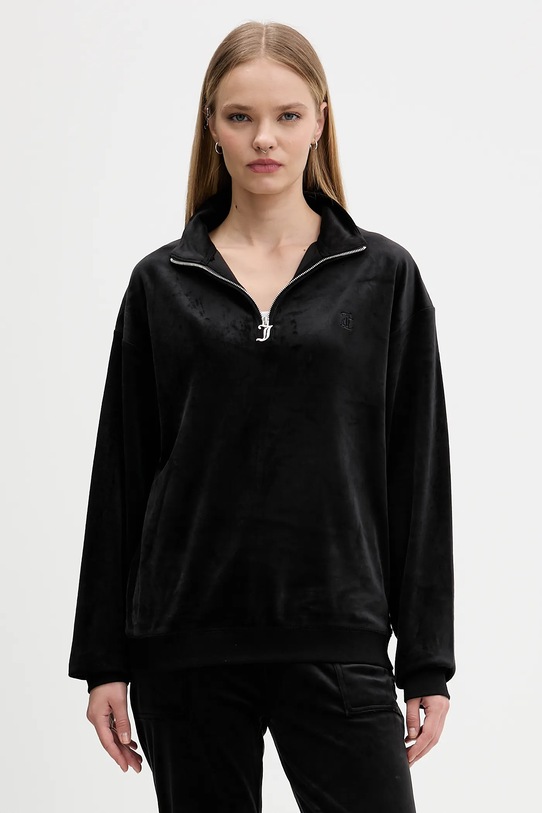 Velurová mikina Juicy Couture bez kapuce černá JCBAS224810