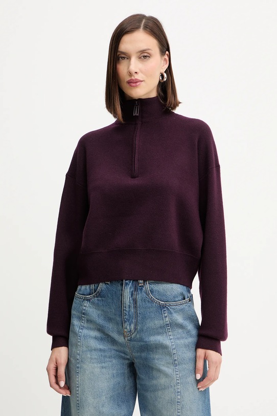 Victoria Beckham sweter z dodatkiem wełny półgolf bordowy 1425KJU006610A