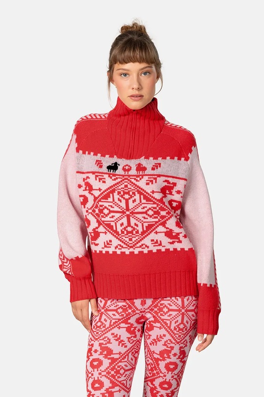 Kari Traa sweter z dodatkiem wełny SAGA zapinany różowy 623841