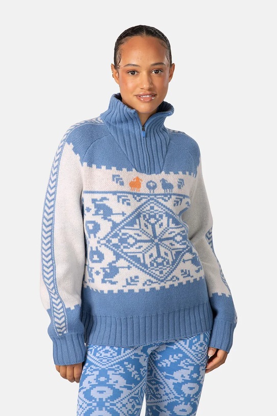 Kari Traa sweter z dodatkiem wełny SAGA zapinany niebieski 623841