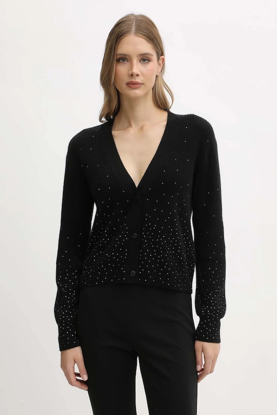 FROM FUTURE kardigan kaszmirowy wełna czarny WPC03297