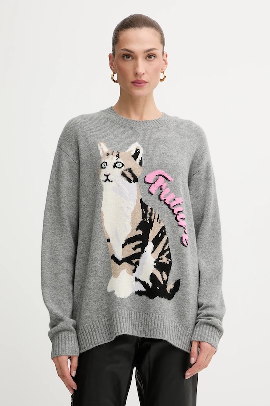 FROM FUTURE sweter kaszmirowy okrągły szary WPR03293