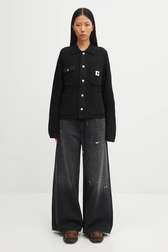 Carhartt WIP kardigan z dodatkiem wełny W' Michigan Sweater I035379.89XX czarny