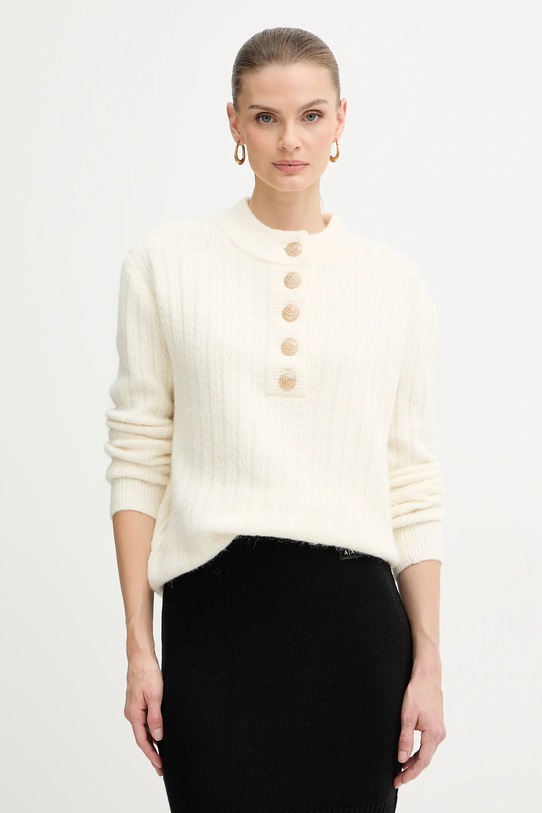 Morgan sweter z dodatkiem wełny okrągły beżowy MESANGE