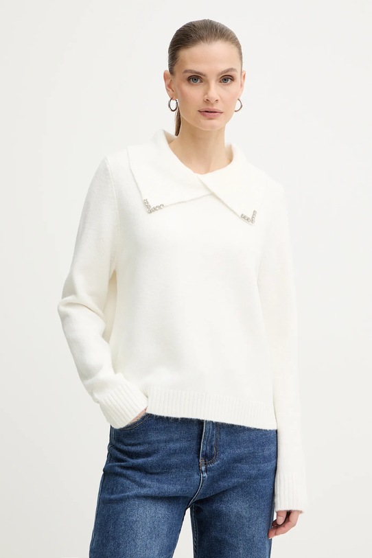 Morgan sweter z domieszką wełny okrągły beżowy MISTRAL