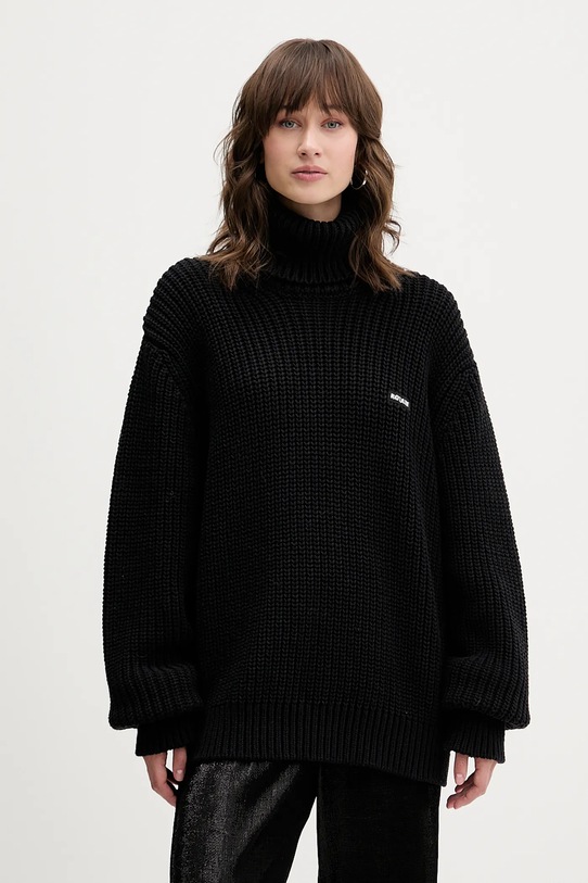 Rotate sweter z dodatkiem wełny golf czarny 114734100