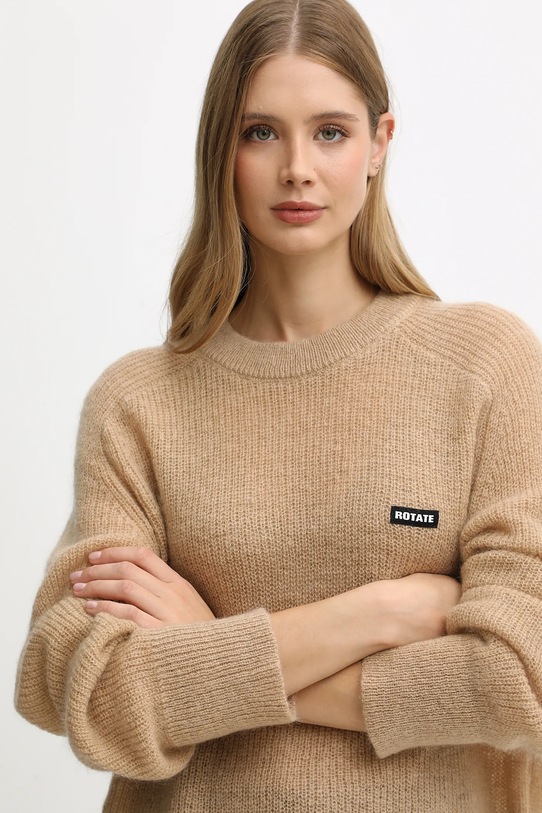 Rotate sweter z dodatkiem wełny beżowy 1146391753
