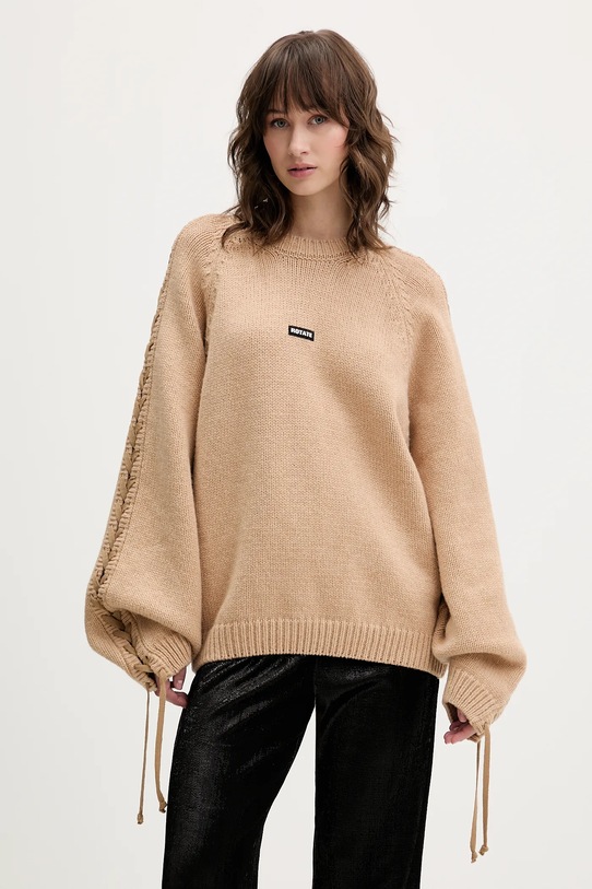 Rotate sweter z dodatkiem wełny okrągły beżowy 1147411753
