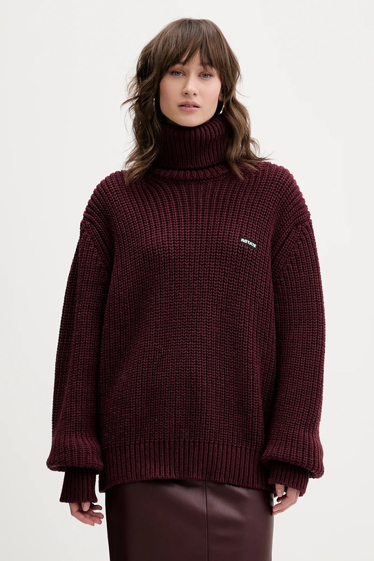 Rotate sweter z dodatkiem wełny golf bordowy 1147342734