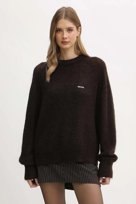 Rotate sweter z dodatkiem wełny okrągły brązowy 1146392910
