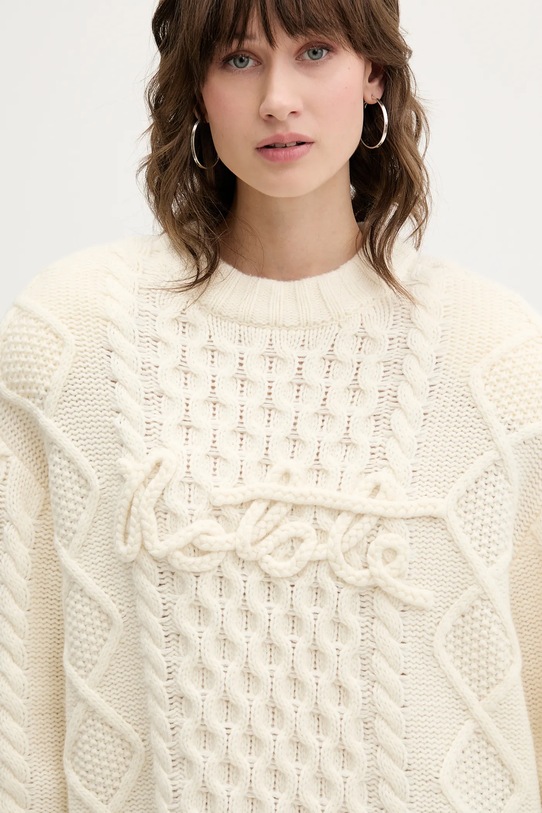 Rotate sweter z dodatkiem wełny beżowy 114301857