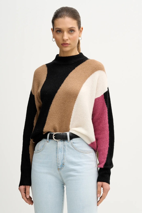 United Colors of Benetton sweter z dodatkiem wełny okrągły czarny 11CZE10ER