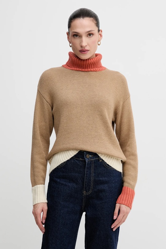 United Colors of Benetton sweter z dodatkiem wełny średniej grubości beżowy 16YCE204I