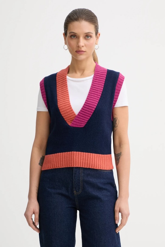 United Colors of Benetton kamizelka z dodatkiem wełny szpic granatowy 16YCE403M