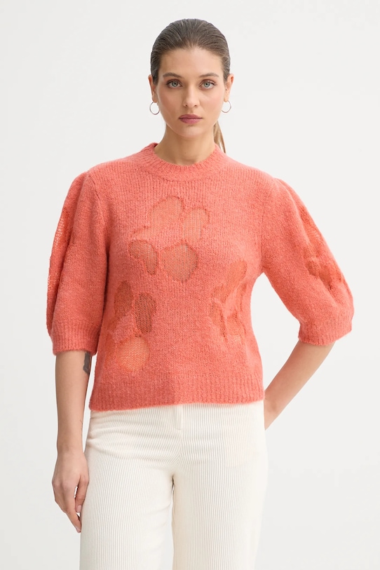 United Colors of Benetton sweter z dodatkiem wełny okrągły pomarańczowy 18L4E10EV