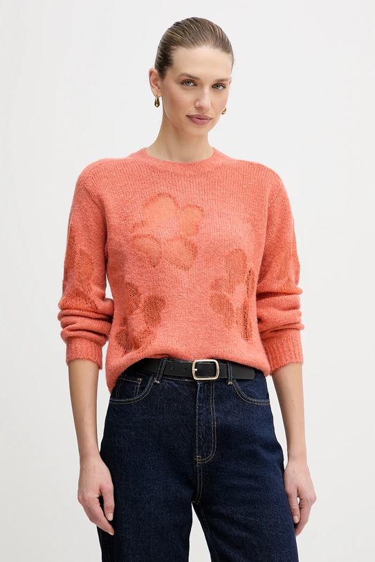 United Colors of Benetton sweter z dodatkiem wełny okrągły pomarańczowy 18L4E10EW