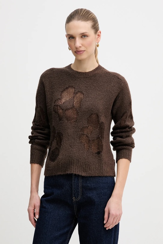 United Colors of Benetton sweter z dodatkiem wełny okrągły brązowy 18L4E10EW