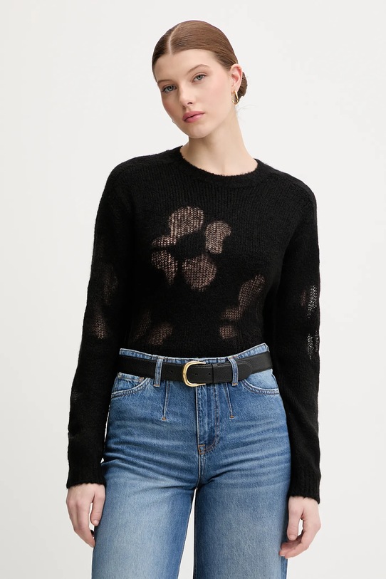 United Colors of Benetton sweter z dodatkiem wełny okrągły czarny 18L4E10EW