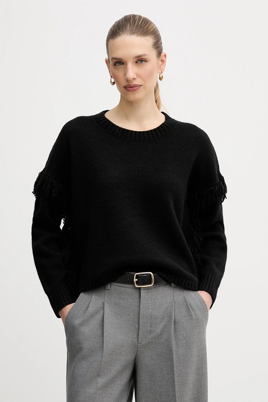 United Colors of Benetton sweter z dodatkiem wełny okrągły czarny 191VD10EZ