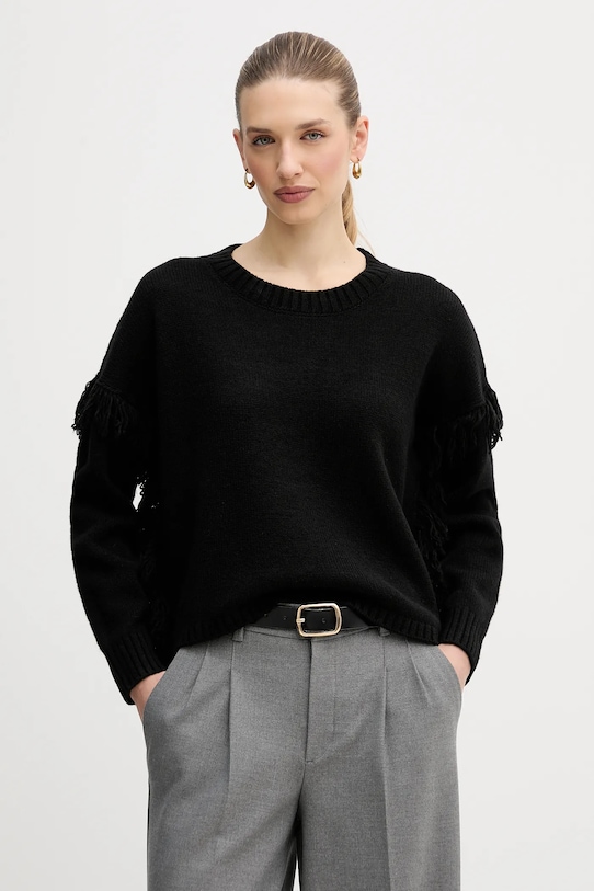 United Colors of Benetton sweter z dodatkiem wełny okrągły czarny 191VD10EZ