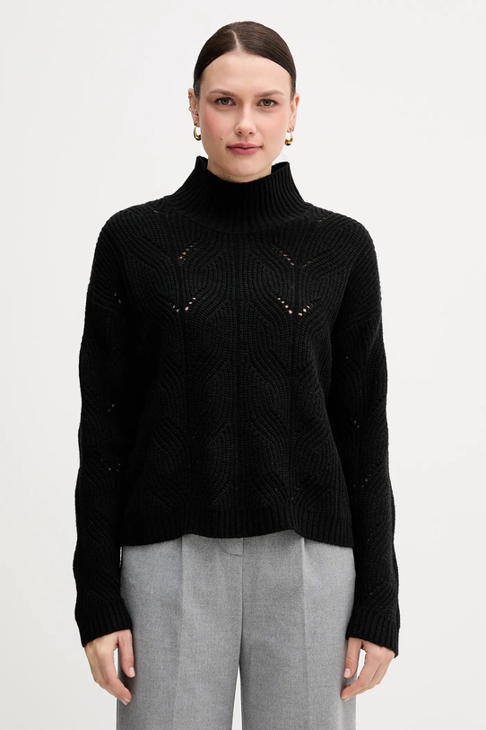 United Colors of Benetton sweter z dodatkiem wełny półgolf czarny 1FDFD10F2