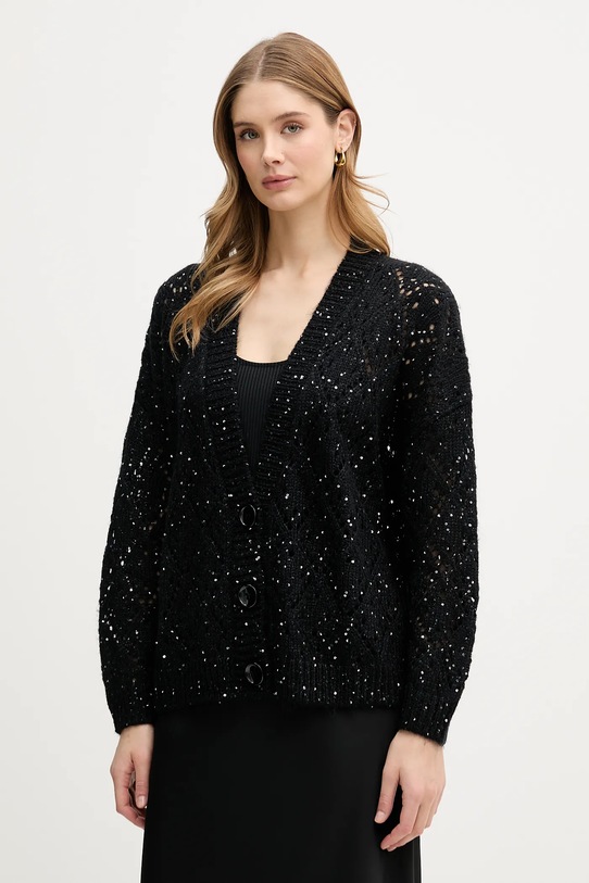 Πλεκτή ζακέτα United Colors of Benetton απλικέ μαύρο 1LPRD605A