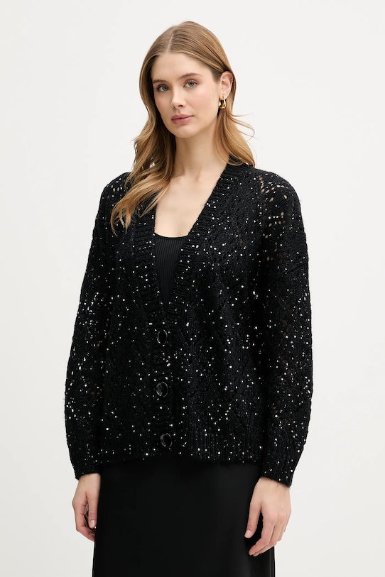 Πλεκτή ζακέτα United Colors of Benetton απλικέ μαύρο 1LPRD605A