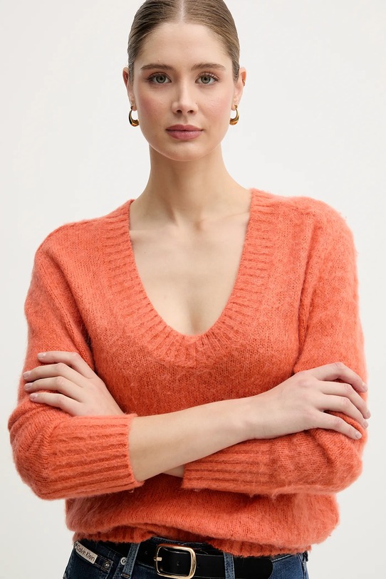 United Colors of Benetton sweter z dodatkiem moheru pomarańczowy 1VAAD10EX