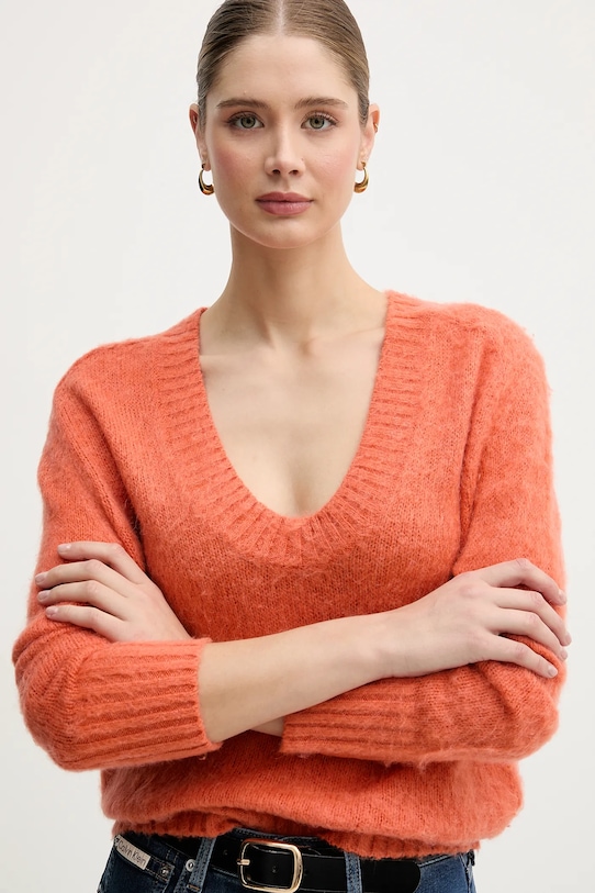 United Colors of Benetton sweter z dodatkiem moheru pomarańczowy 1VAAD10EX