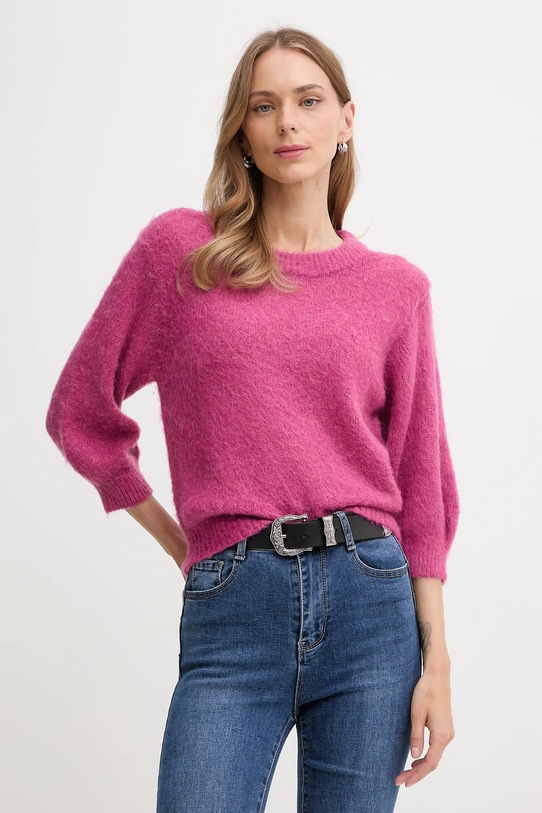 United Colors of Benetton sweter z dodatkiem moheru okrągły różowy 1VAAD10F4