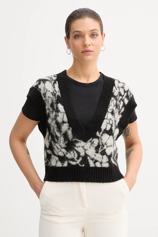 Vesta s příměsí mohéru United Colors of Benetton V výstřih černá 1VAAE403E