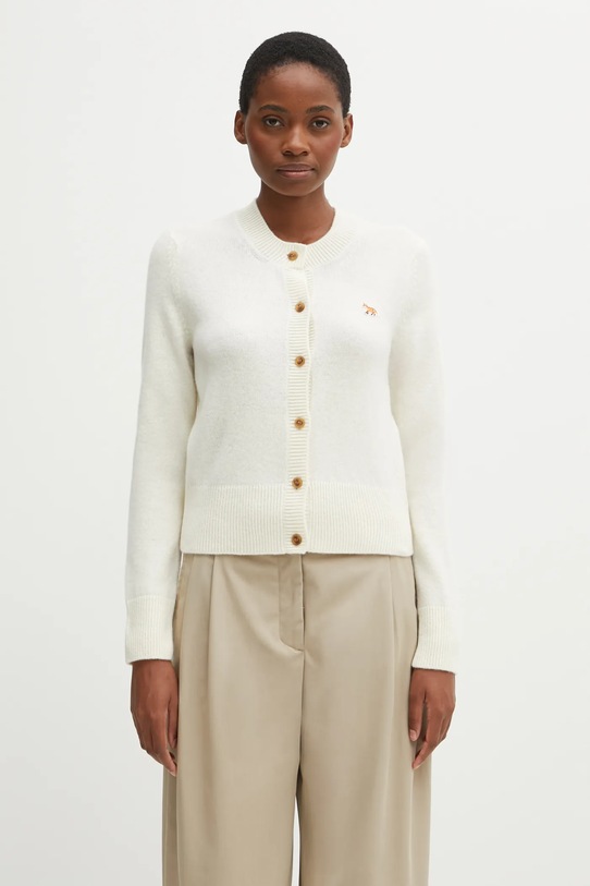 Вълнена жилетка Maison Kitsuné Baby Fox Lambswool Fitted изчистен бежов PW00506KT1006