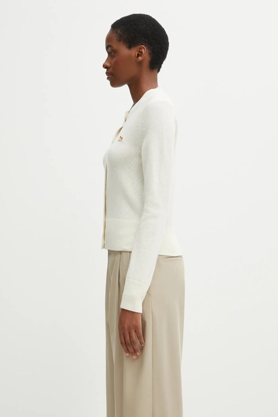 Maison Kitsuné cardigan in lana Baby Fox Lambswool Fitted PW00506KT1006 beige AW25
